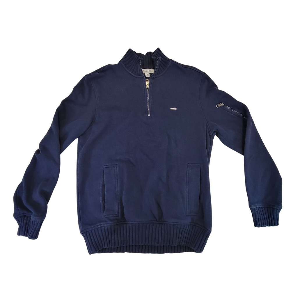 Calvin Klein Men's Navy Blue 1/4 Zip Mock Neck Sweatshirt Pullover Size M